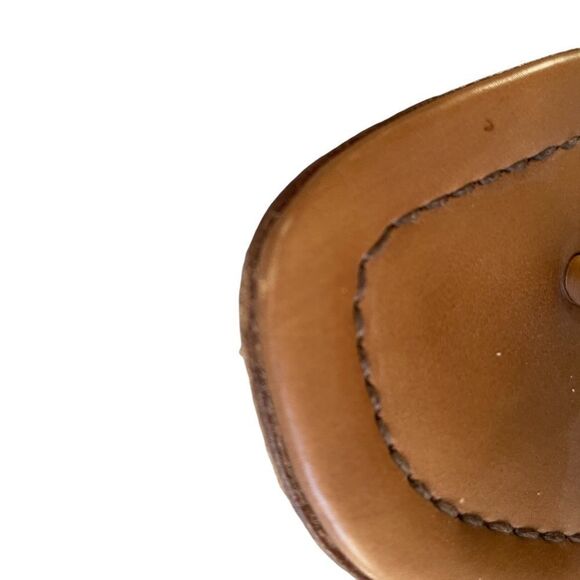 PRADA Leather Seahorse Sandals Kitten Heel Cognac Brown Green Yellow 5.5 - Picture 11 of 14